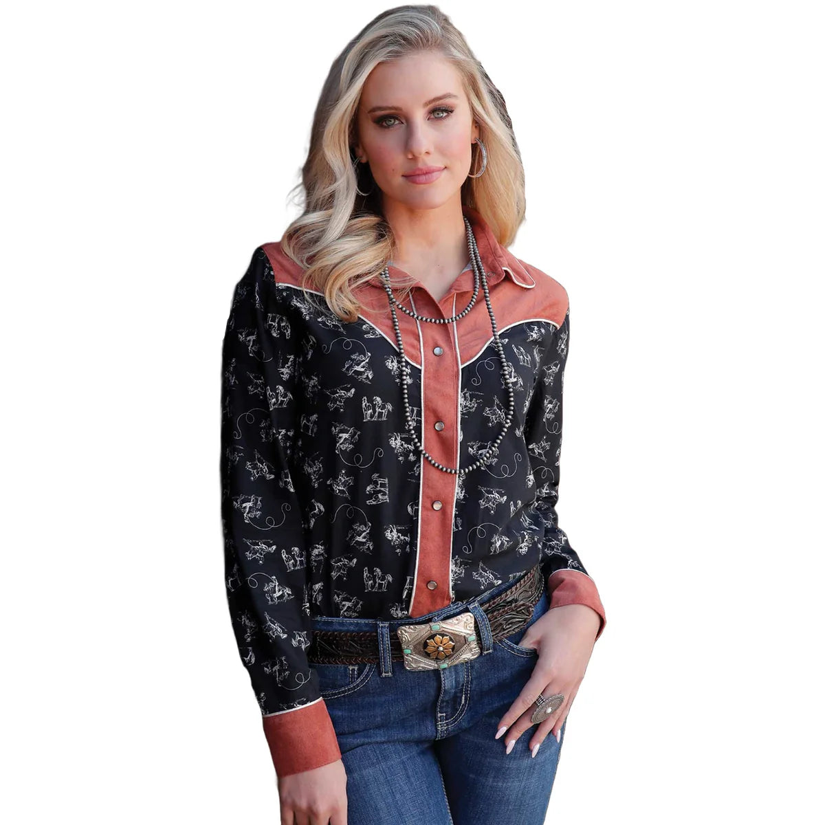 Cruel Womens Rust + Black Button Up