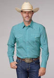 Roper Mens Neat Teal Pearl Button Snap Shirt