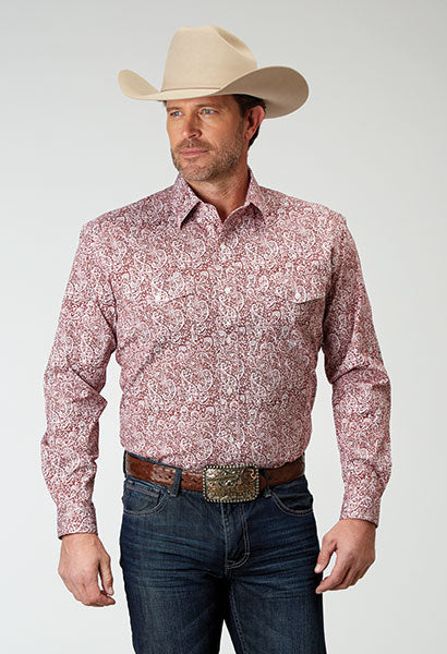 Roper Mens Vintage Red Pattern Stretch