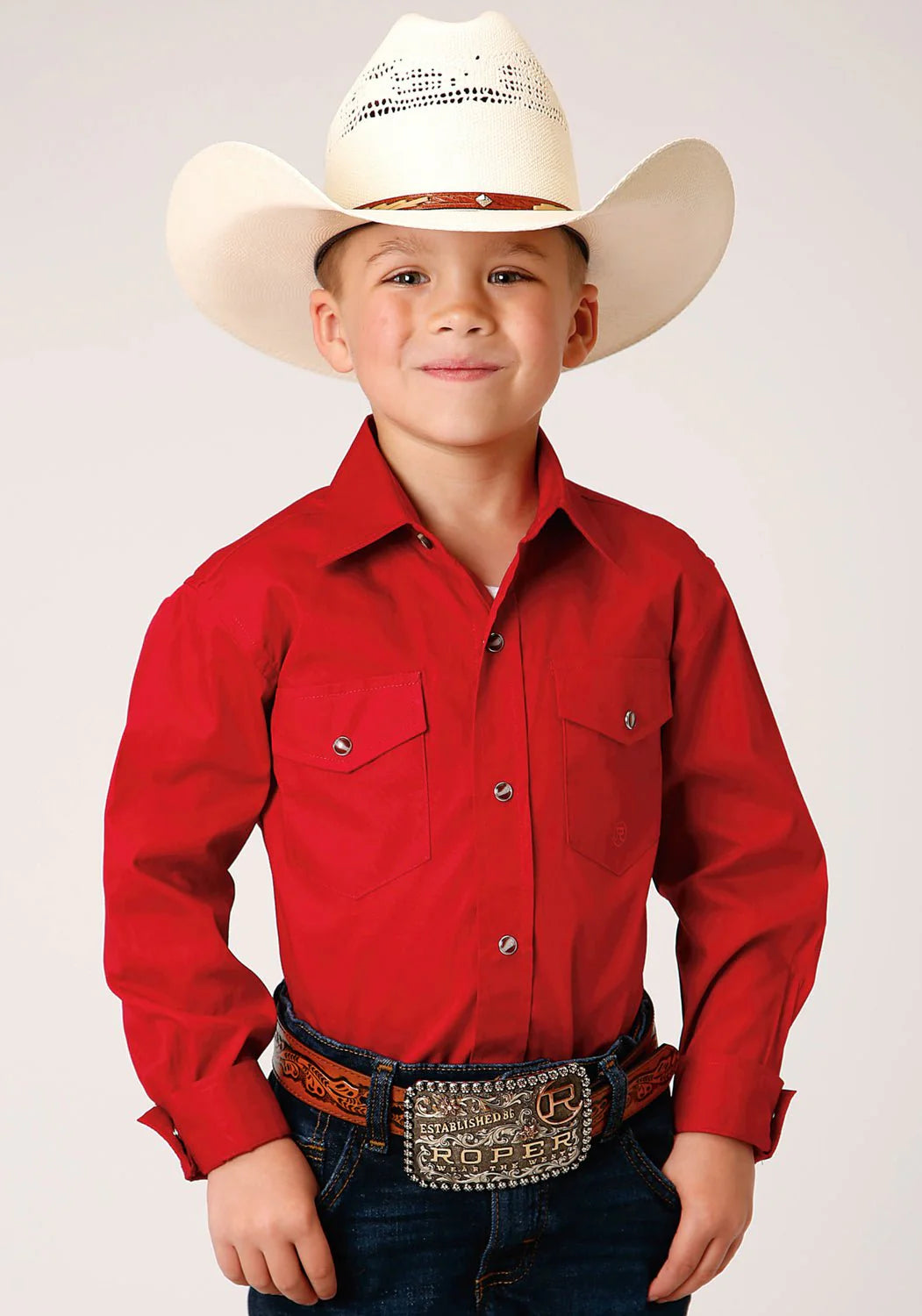 Roper kids Red Pearl Snap