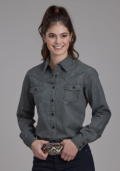 Roper Ladies black Denim Button Up