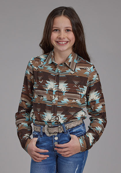 Roper Girls Aztec Brown Shirt