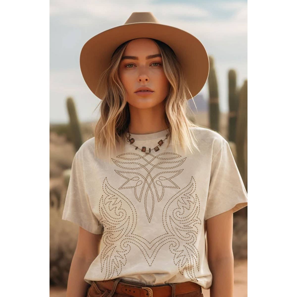 COWBOY BOOTS TOE STITCHED MINERAL GRAPHIC TOP