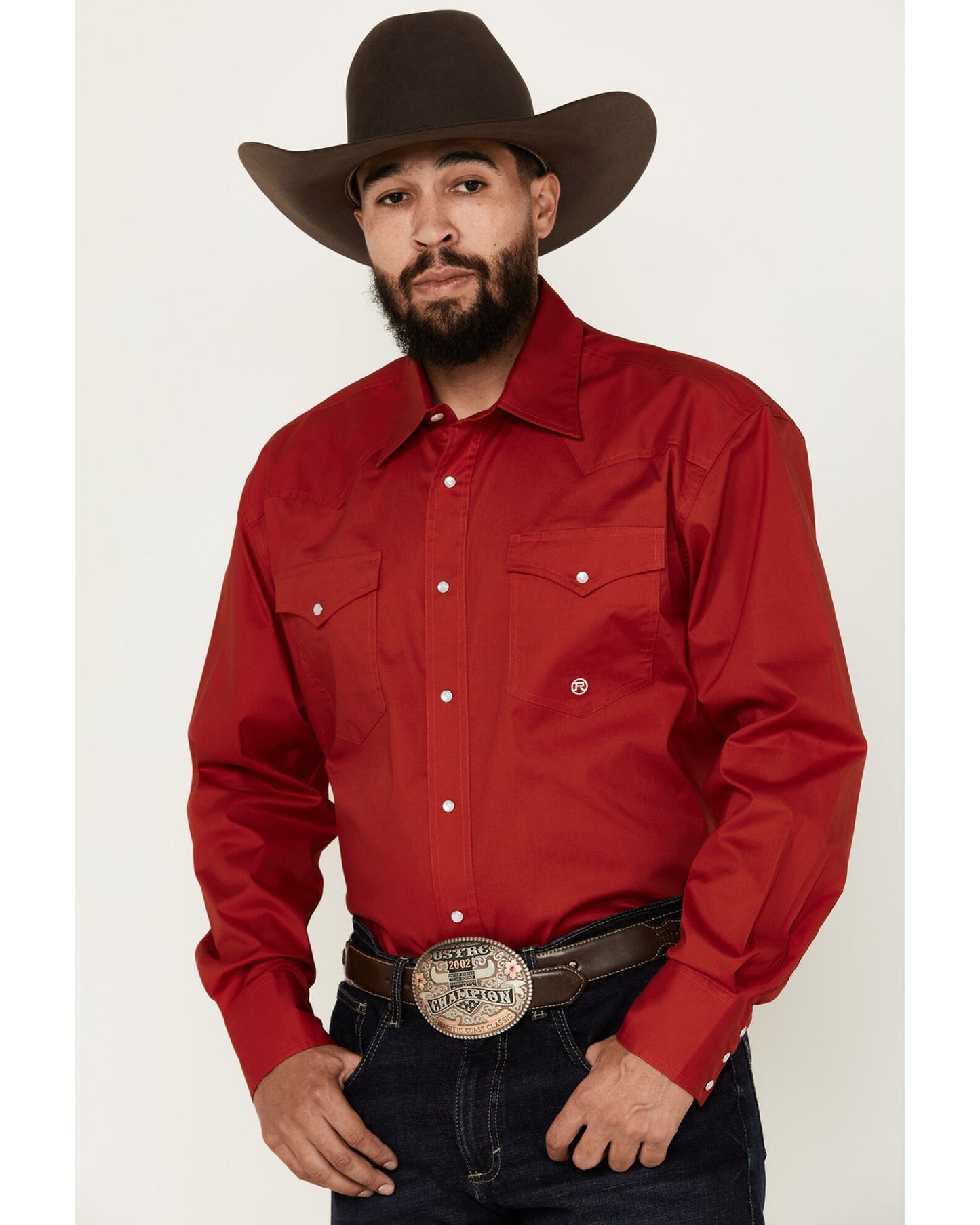 Roper Mens Red Pearl Snap