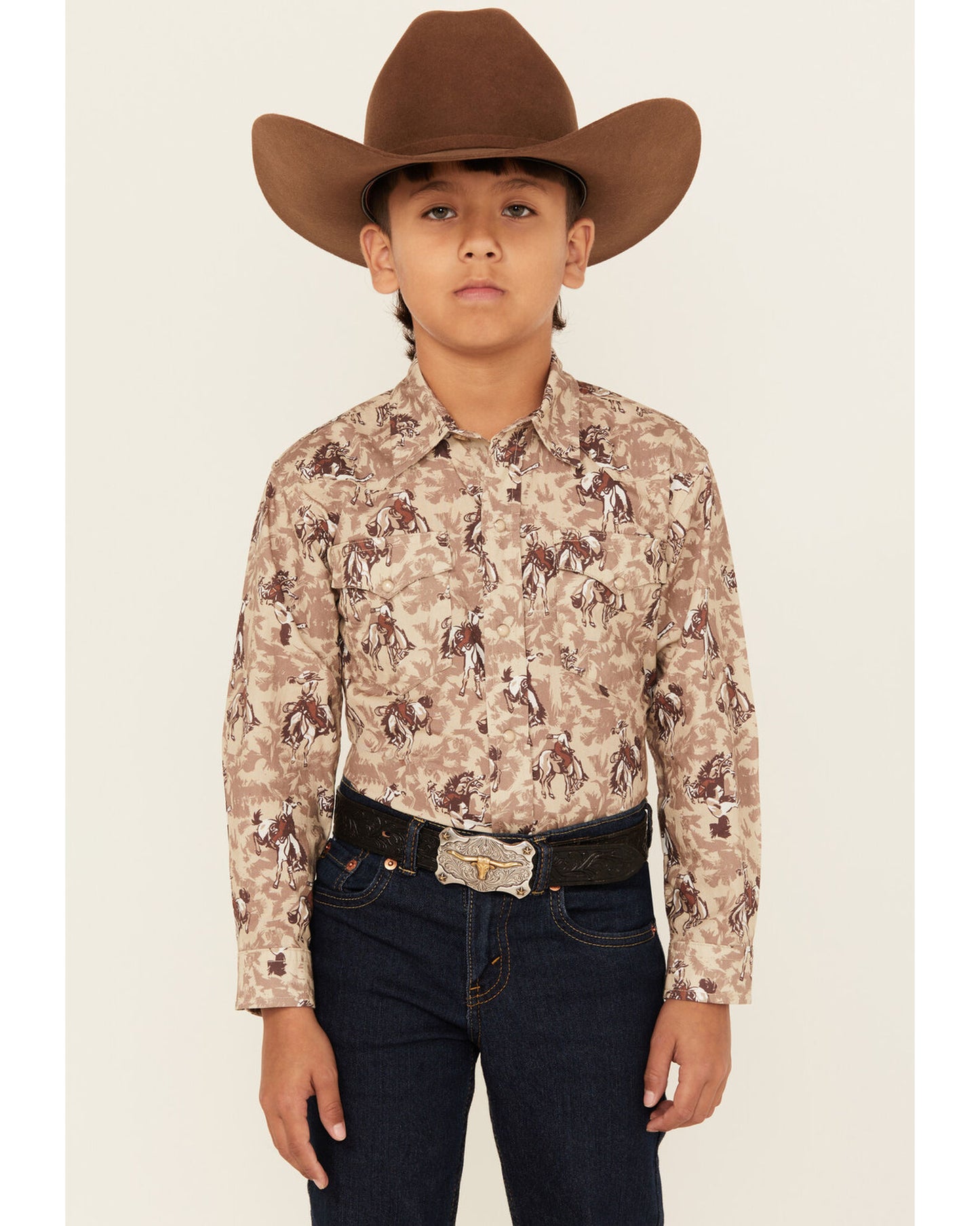 Roper Boys Western Vintage Tan Snap Sleeve