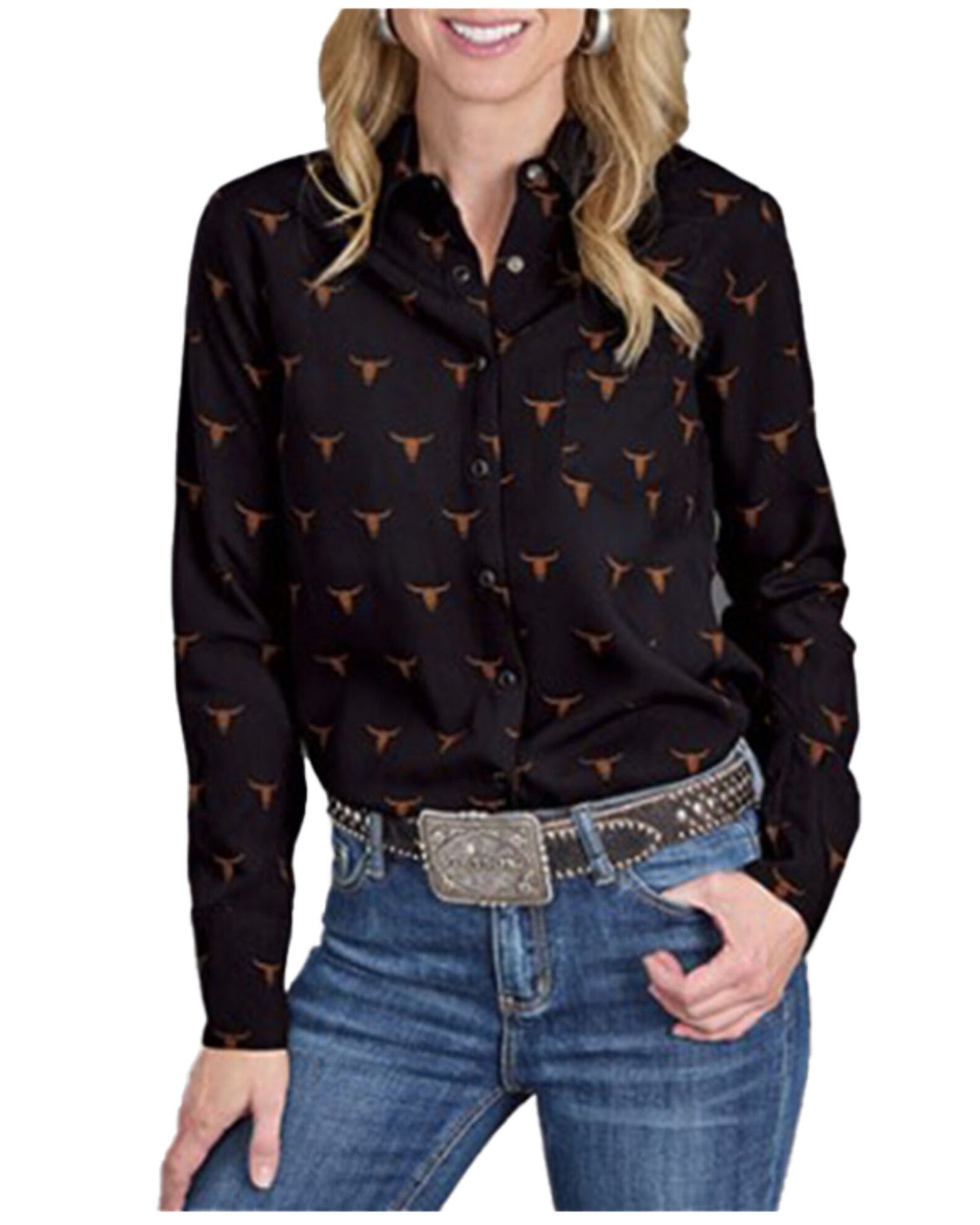 Stetson Women's Black Steer Head L/S