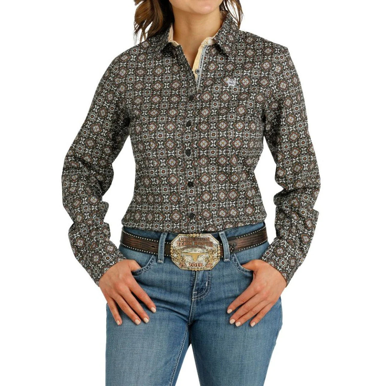 Cinch Ladies Grey Medallion Button Down