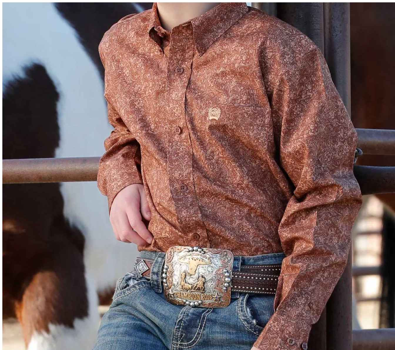 Cinch Youth Boy's L/S Tonal Paisley Western Button Down Shirt