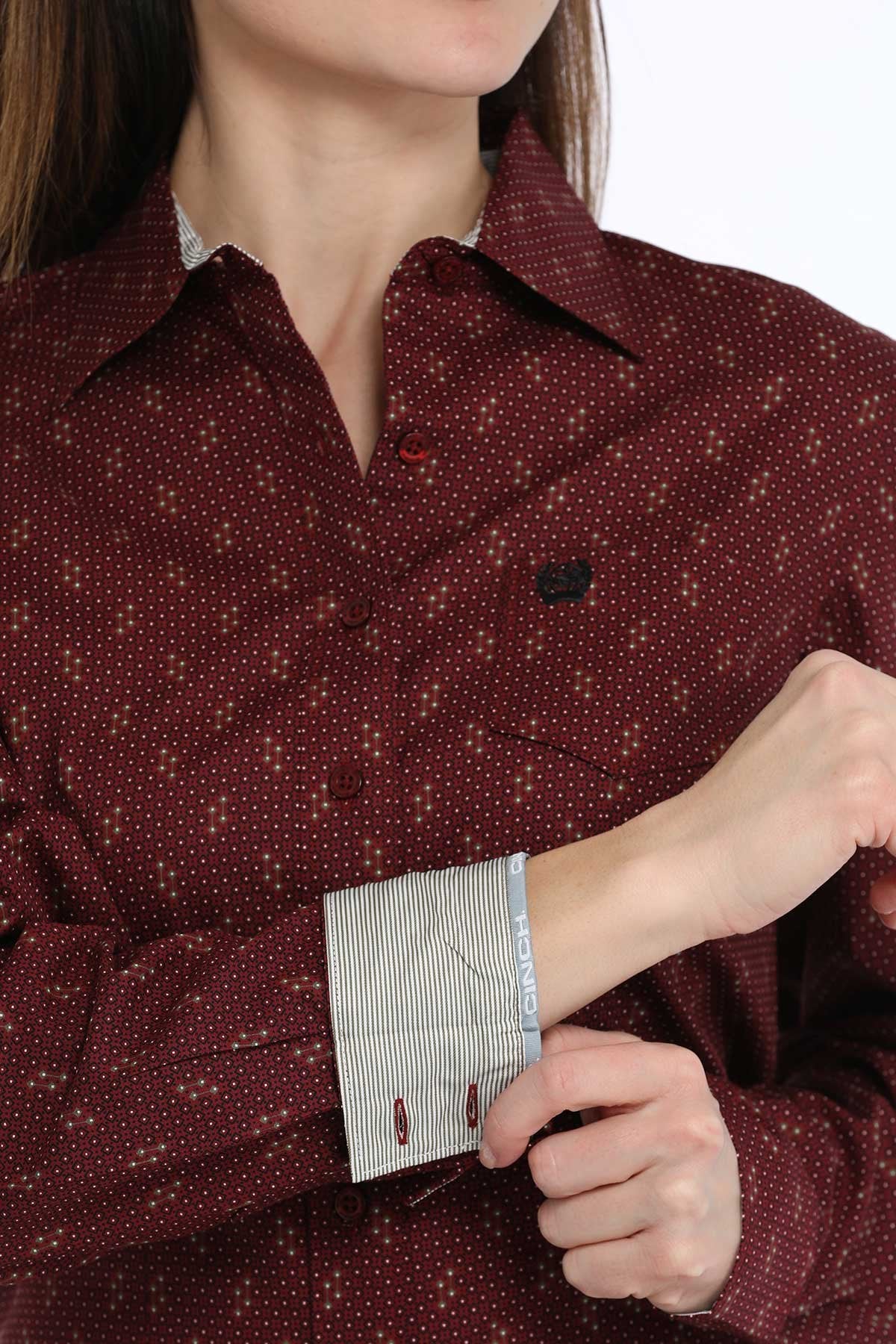 Cinch Ladies Burgundy Pattern Button Down