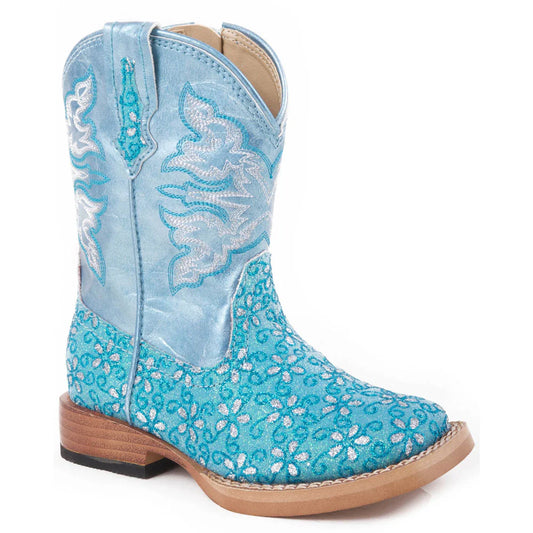 Toddler Roper Turq Floral Glitter
