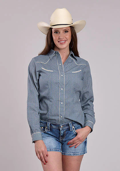 Roper Women Retro Piped Fancy Yoke Cream Floral Shirt