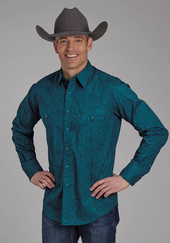 Roper Mens Snap Blue Paisly