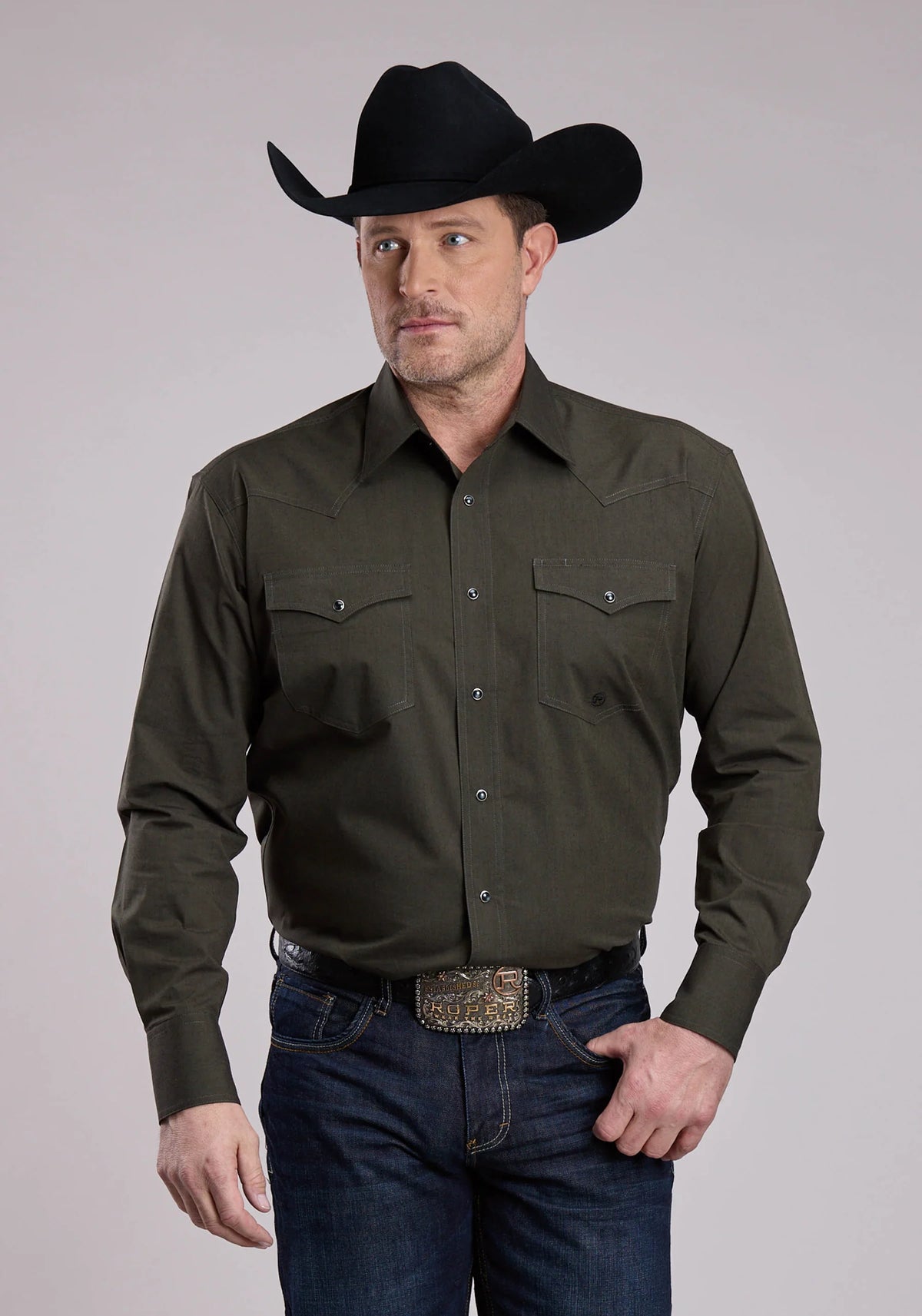 MENS L/S SNAP GREEN SHIRT