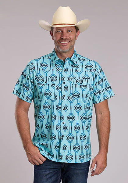 ROPER MEN'S WOVEN SHORT SLEEVE AZTEC PRINT SHIRT