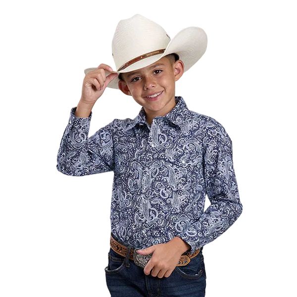 Boy's Roper L/S Blue Amarillo All Over Print Snap Shirt