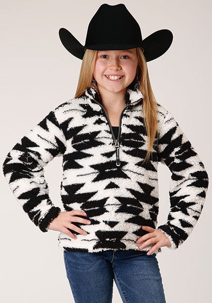 Girls Aztec Polar Fleece Black/White