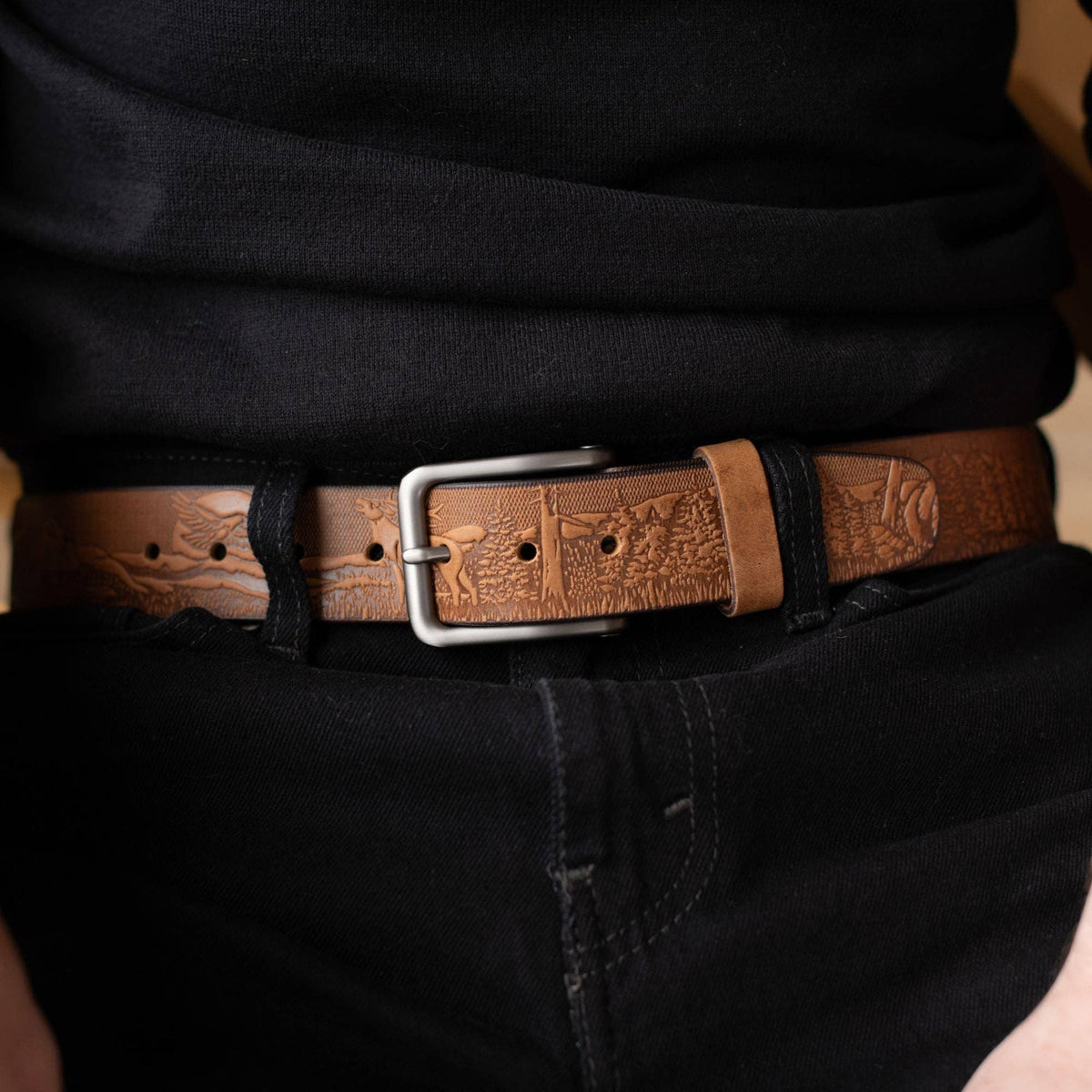 The Wildlife Belt - Cognac Embossed Full Grain Leather Belt