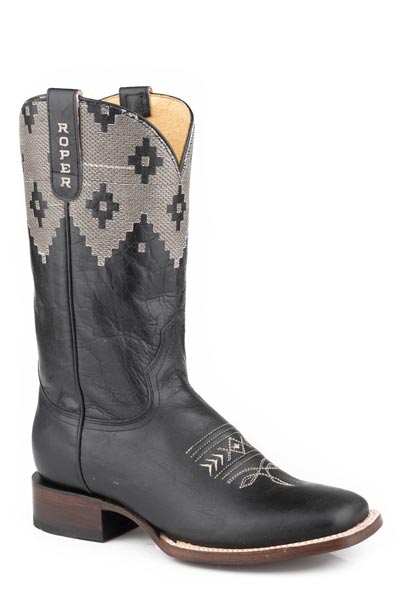 Roper Ladies Black Leather Sq Toe Boot
