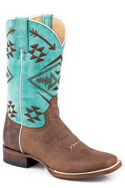 Roper Ladies Sq Toe Burnished Brown/ Teal Boot