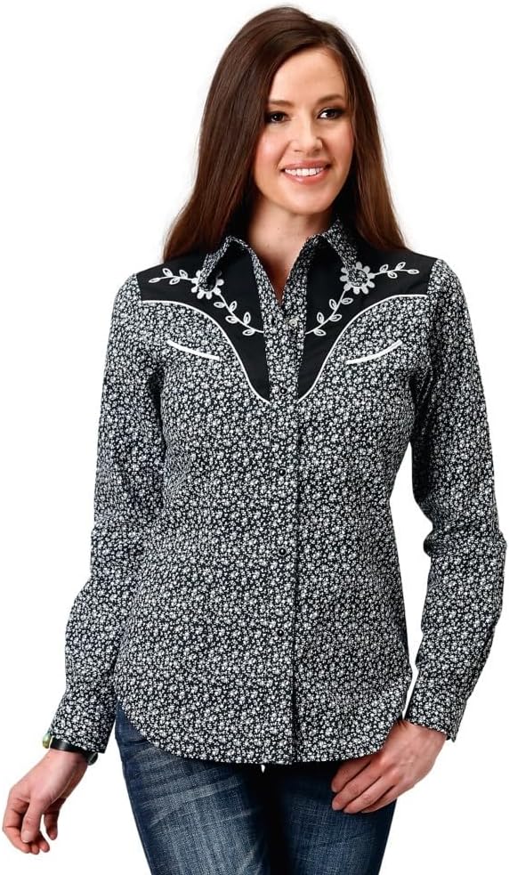 Womens Roper Black & White Foral Print