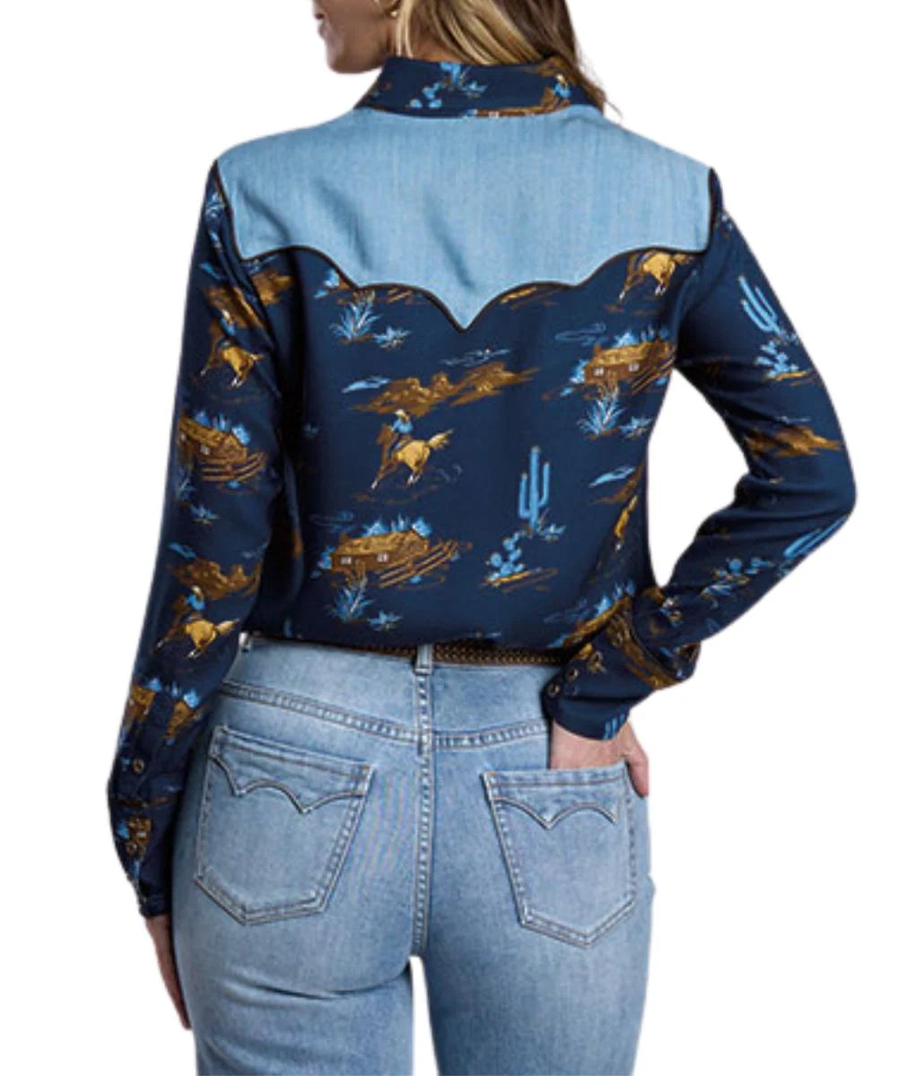 WOMENS BLUE RANCH LIFE BUTTON FRONT