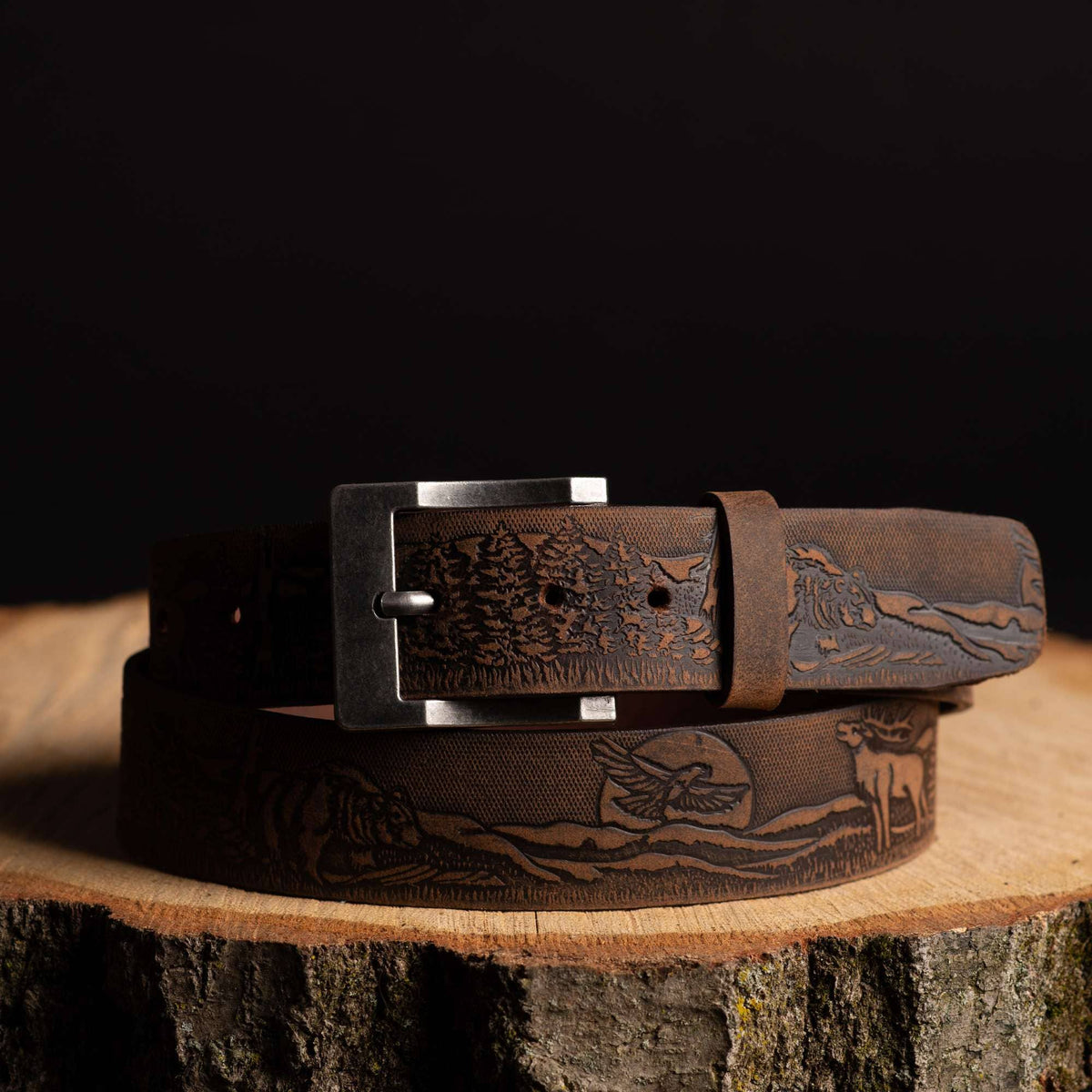 The Wildlife Belt - Cognac Embossed Full Grain Leather Belt