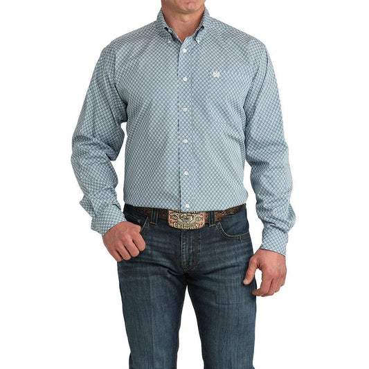 Cinch Men's Geometric Blue Print Shirt