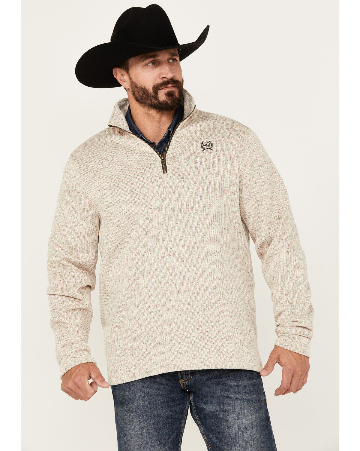 Mens Cinch 1/4 Zip Sweater Stone
