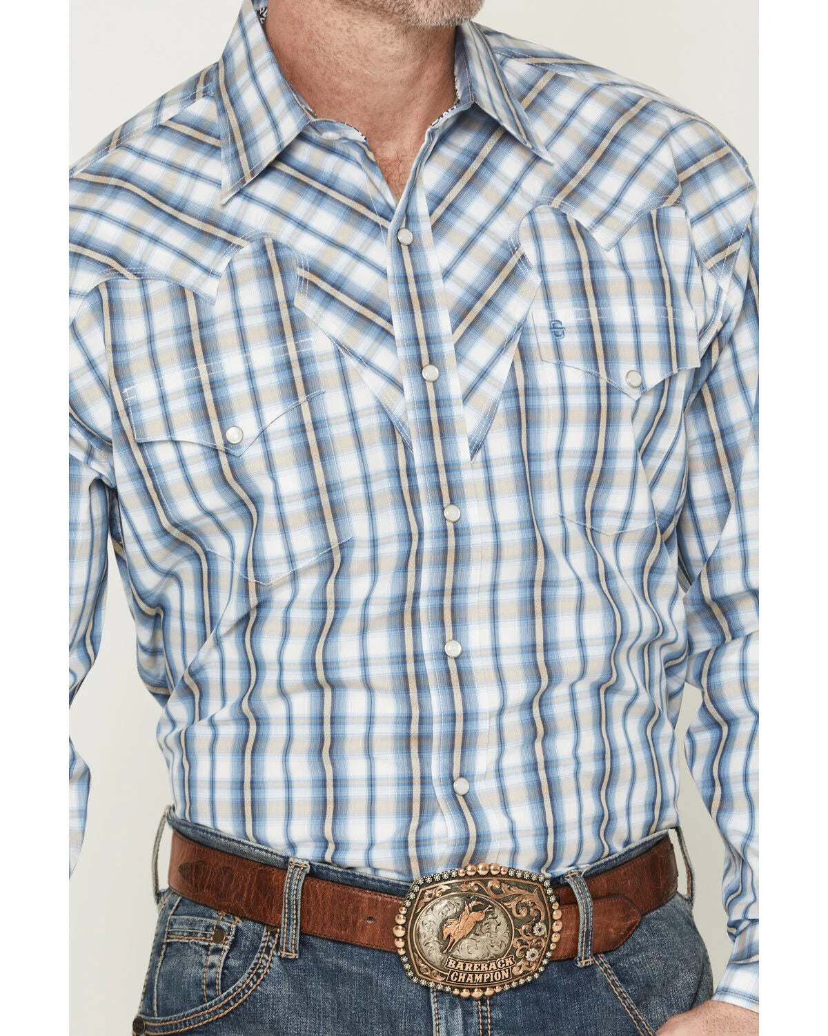 STETSON MEN'S DOBBY PLAID PRINT LONG SLEEVE SNAP WESTERN SHIRT