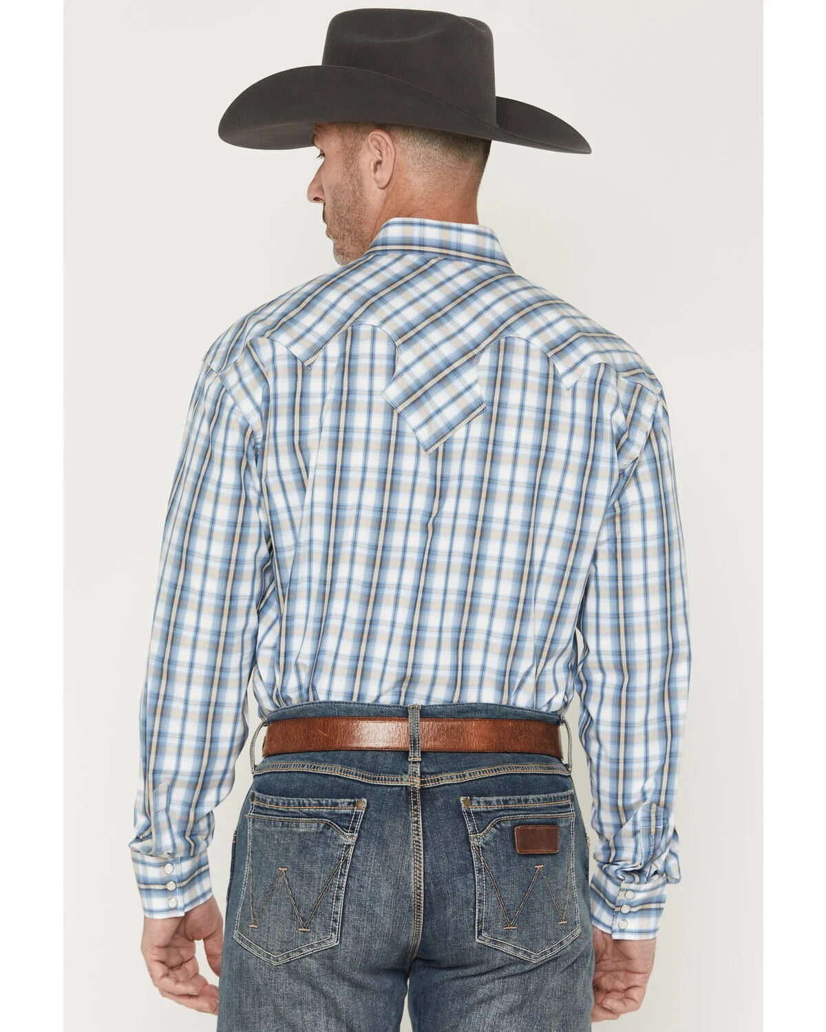STETSON MEN'S DOBBY PLAID PRINT LONG SLEEVE SNAP WESTERN SHIRT