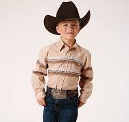 Boy's Western Shirt ~ TAN AND BROWN BORDER