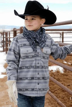 Cinch Boys Blue Blanket Stripe Polar Fleece Button Down Jacket Shacket