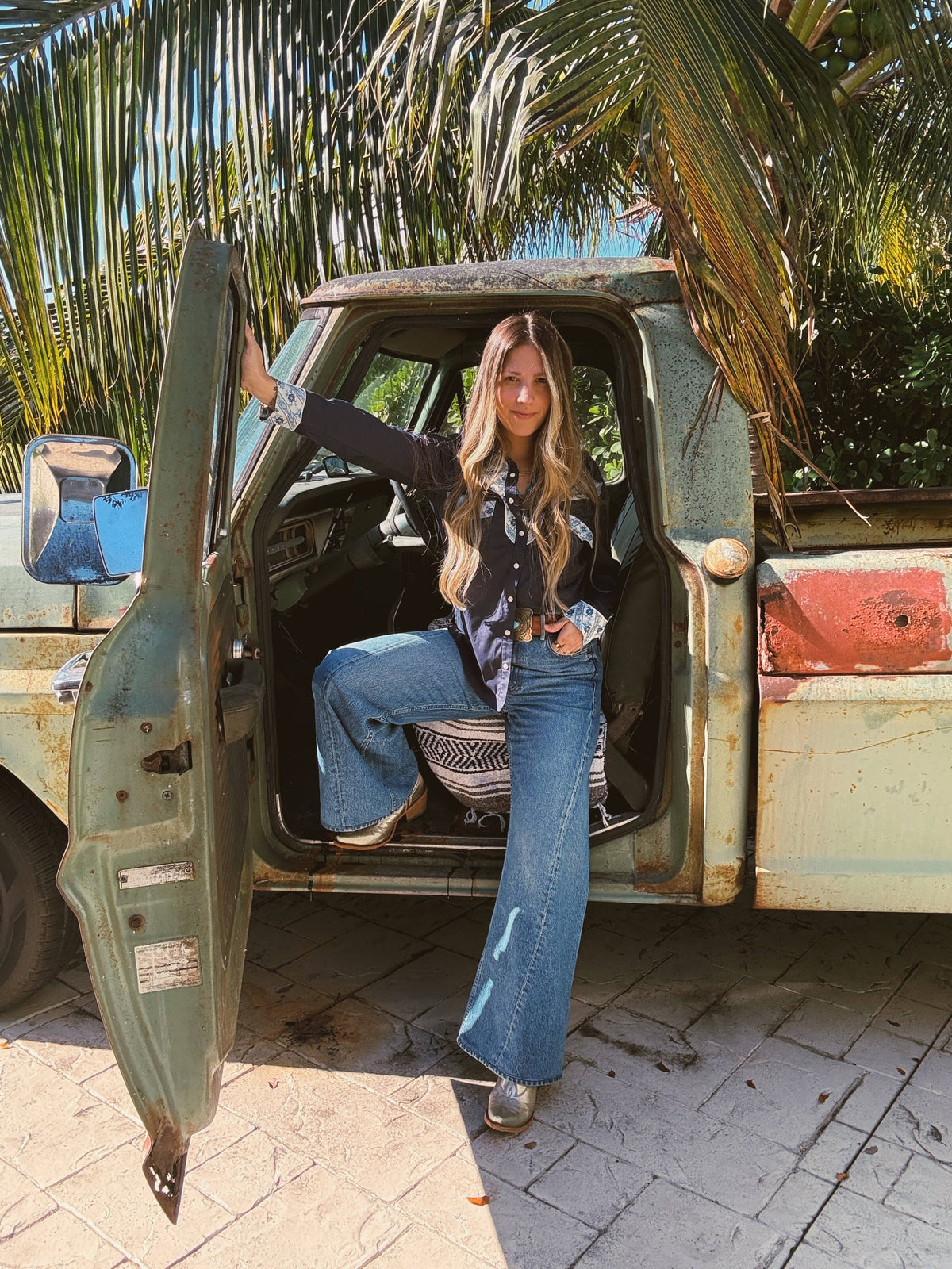 John Wayne Western Pearl Snap Button Up Top In Denim Blue