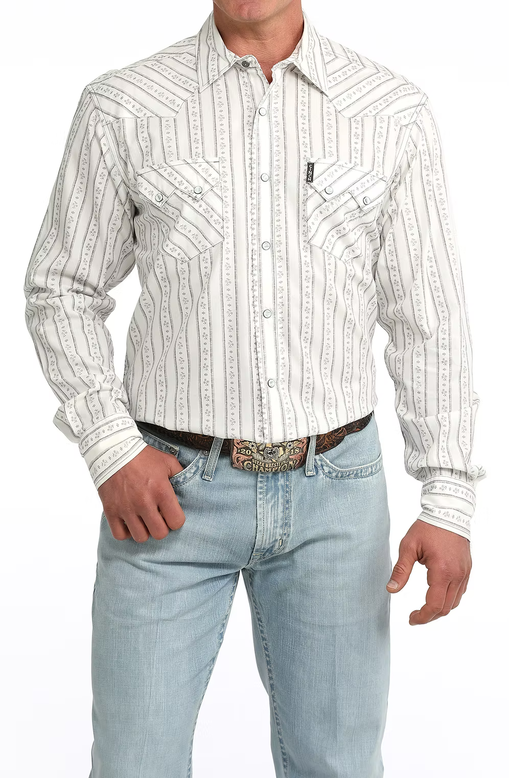 Cinch Men's Cream Stripe Modern Fit Snap Western Shirt
