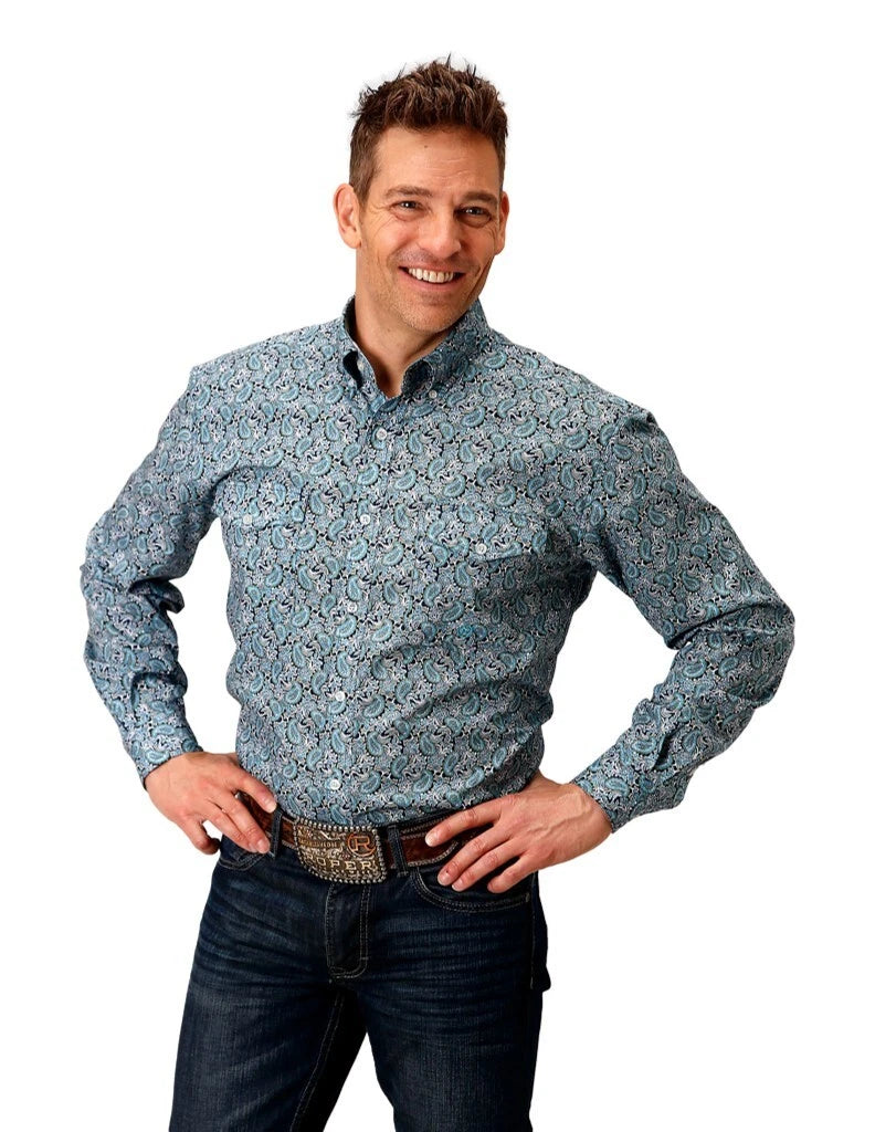 Mens L/S Roper Amarillo Snap Allover Print Peacock Paisley