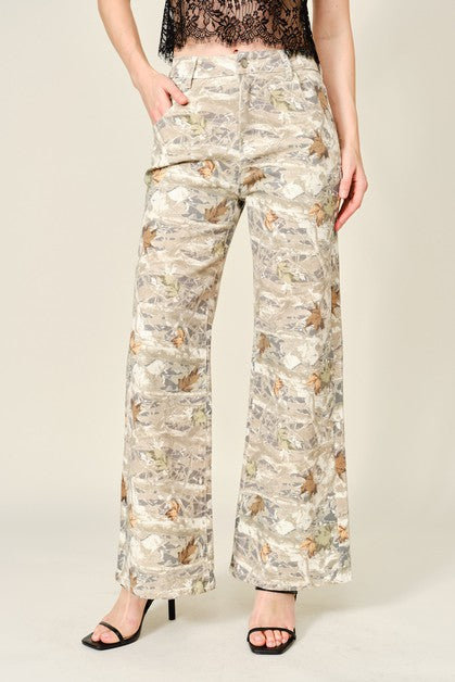 Camo Leaf Wide Leg Pants