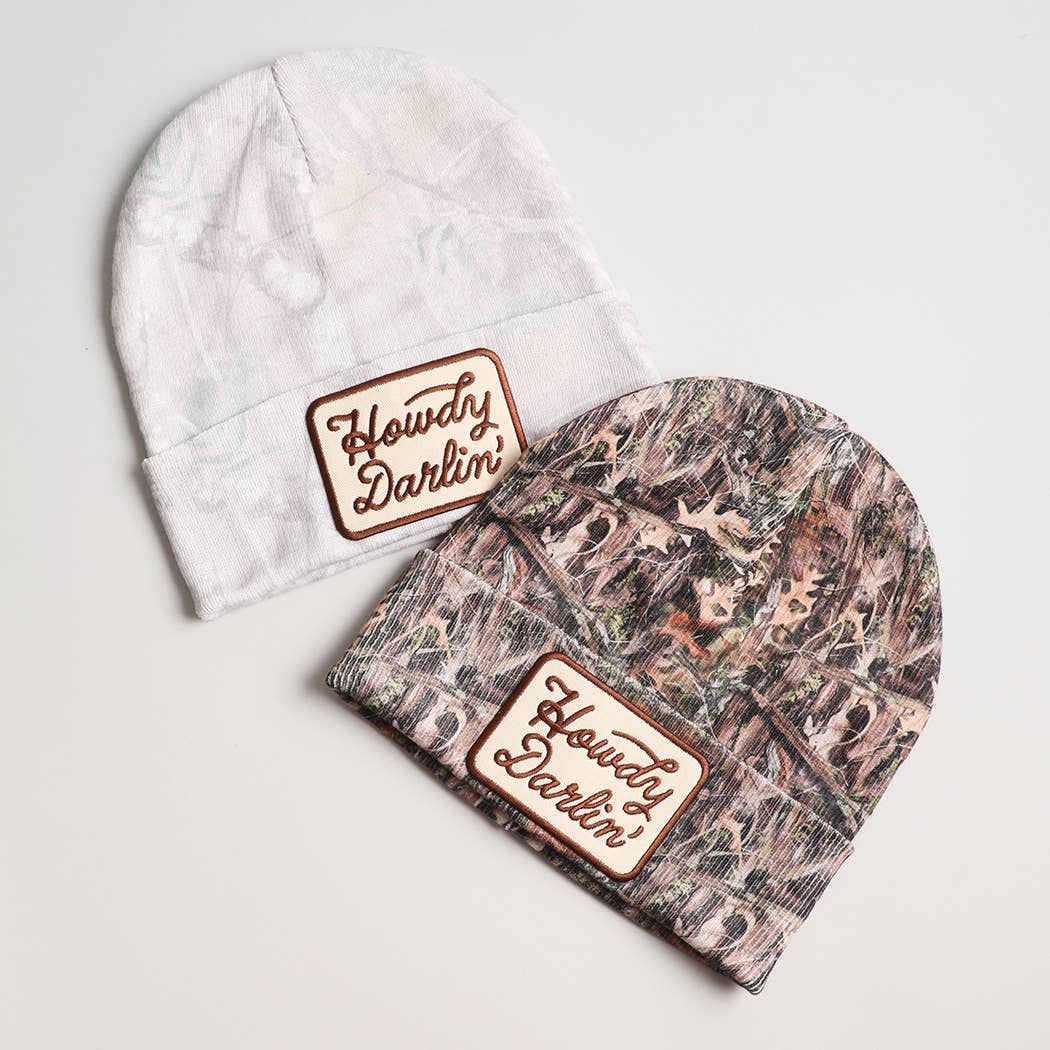 Howdy, Darlin' Embroidered Patch Camo Beanie