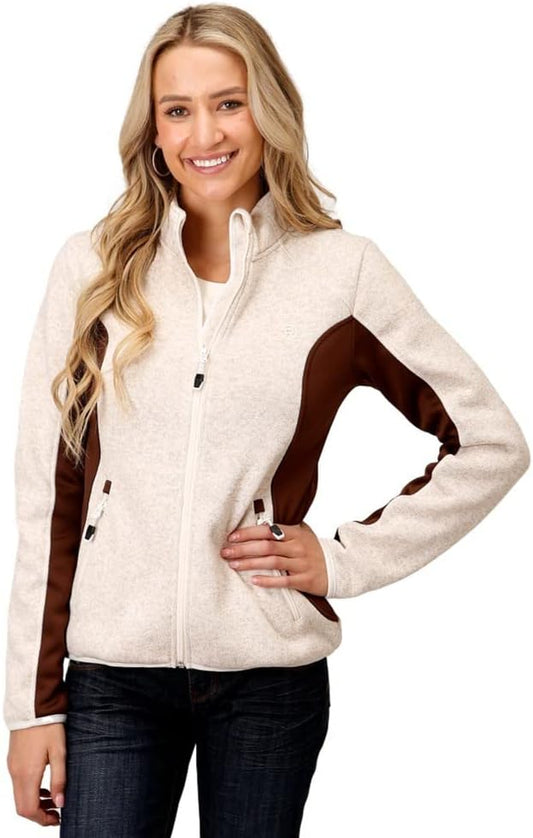 WOMENS SWEATER KNIT JACKET CREAM TAUPE TECH JACKET