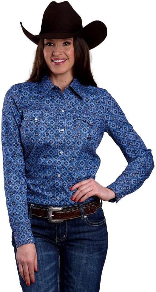 ROPER Western Shirt Womens Snap L/S Paisley Blue