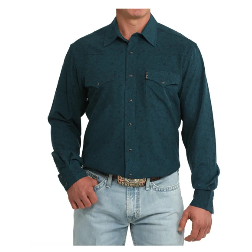 Cinch Men's Modern Fit Long Sleeve Western Snap Shirt - Teal Paisley