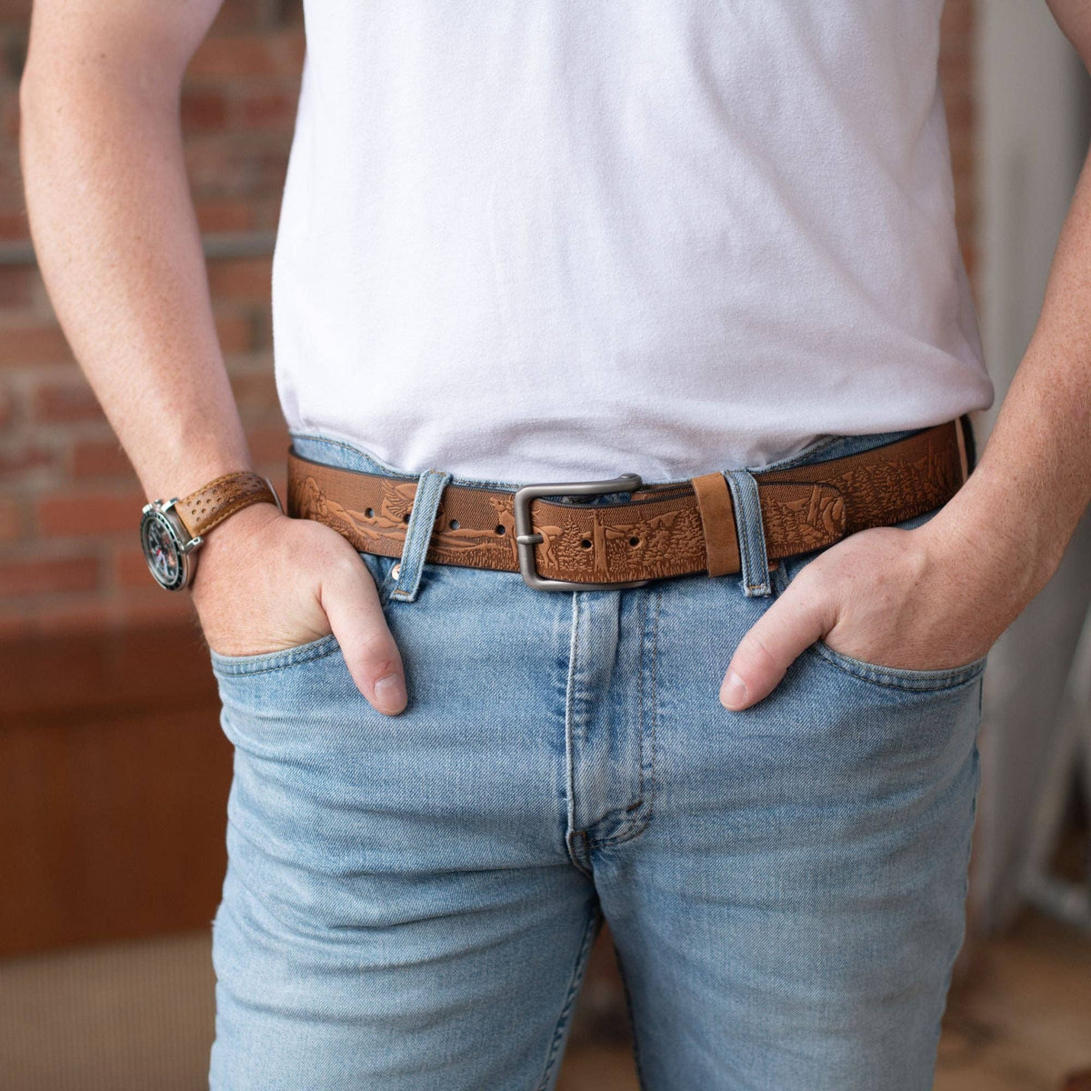 The Wildlife Belt - Cognac Embossed Full Grain Leather Belt