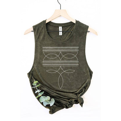 COWBOY BOOTS TOE STITCHED MINERAL GRAPHIC TANK TOP