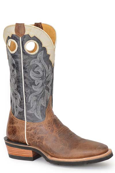 Mens Sqtoe Cowboy Crownshed Tan Leather Vamp White Crown Roper