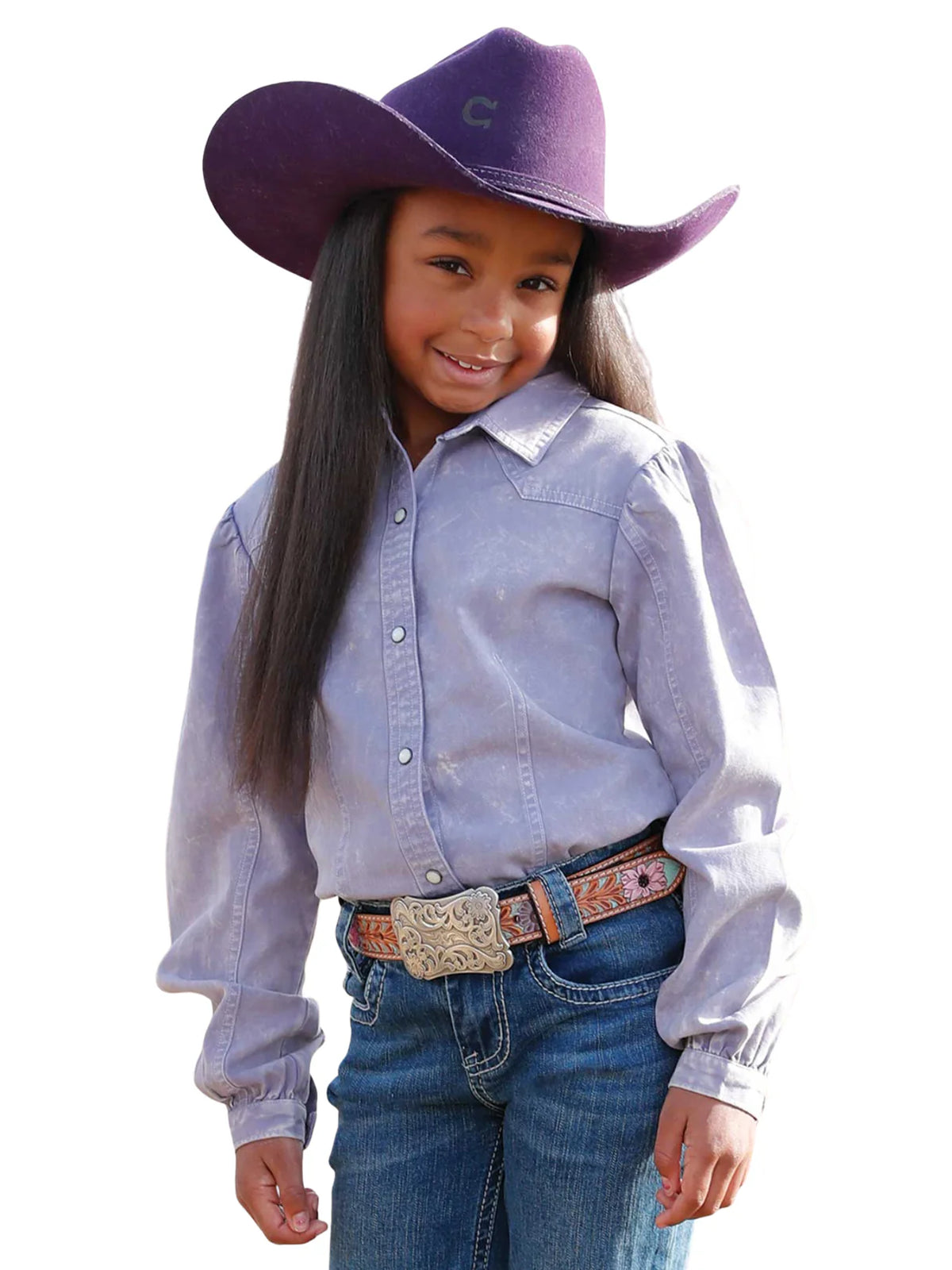 Lilac Dirty Dyed Western Shirt - Girls