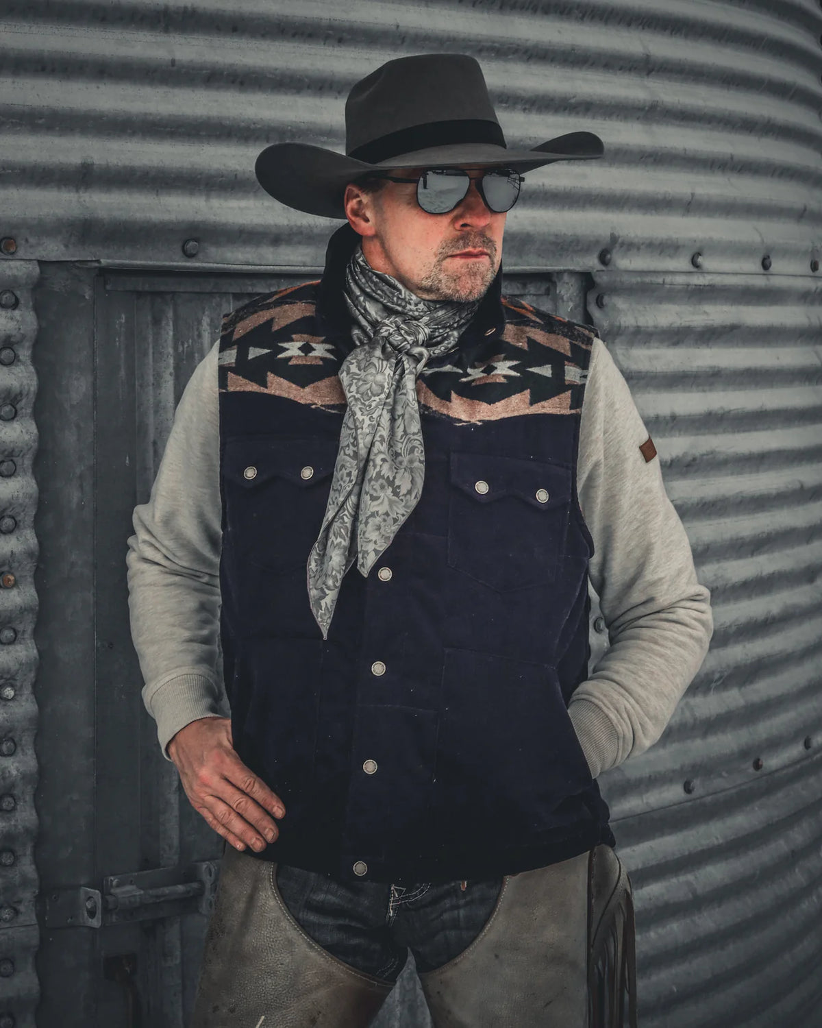 Men's Curduroy Vest with Aztec Design and Conceal & Carry Pocket