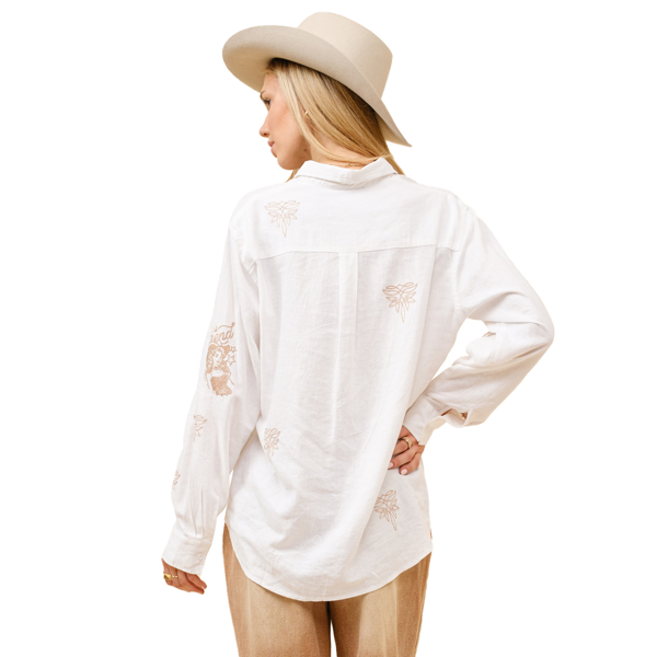 Women's Western Embroidered Linen Blouse