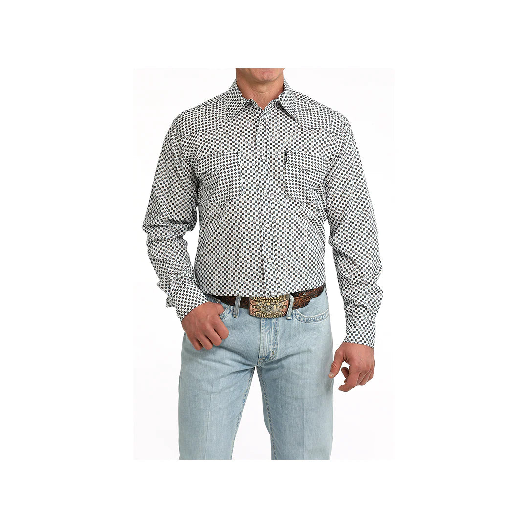 CINCH MEN'S WHITE GEOMETRIC L/S WESTERN SHIRT