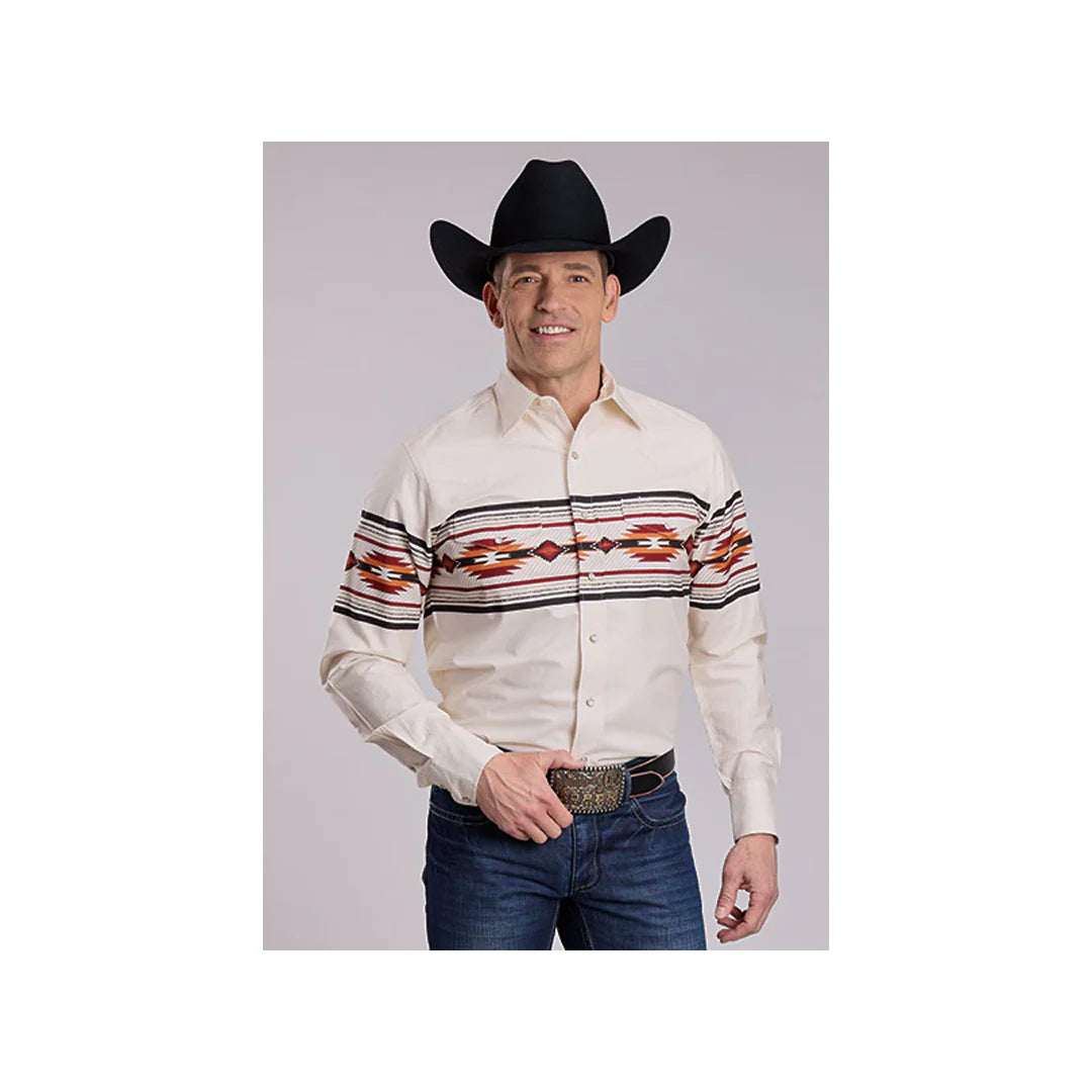 Mens L/S Snap Aztec Border