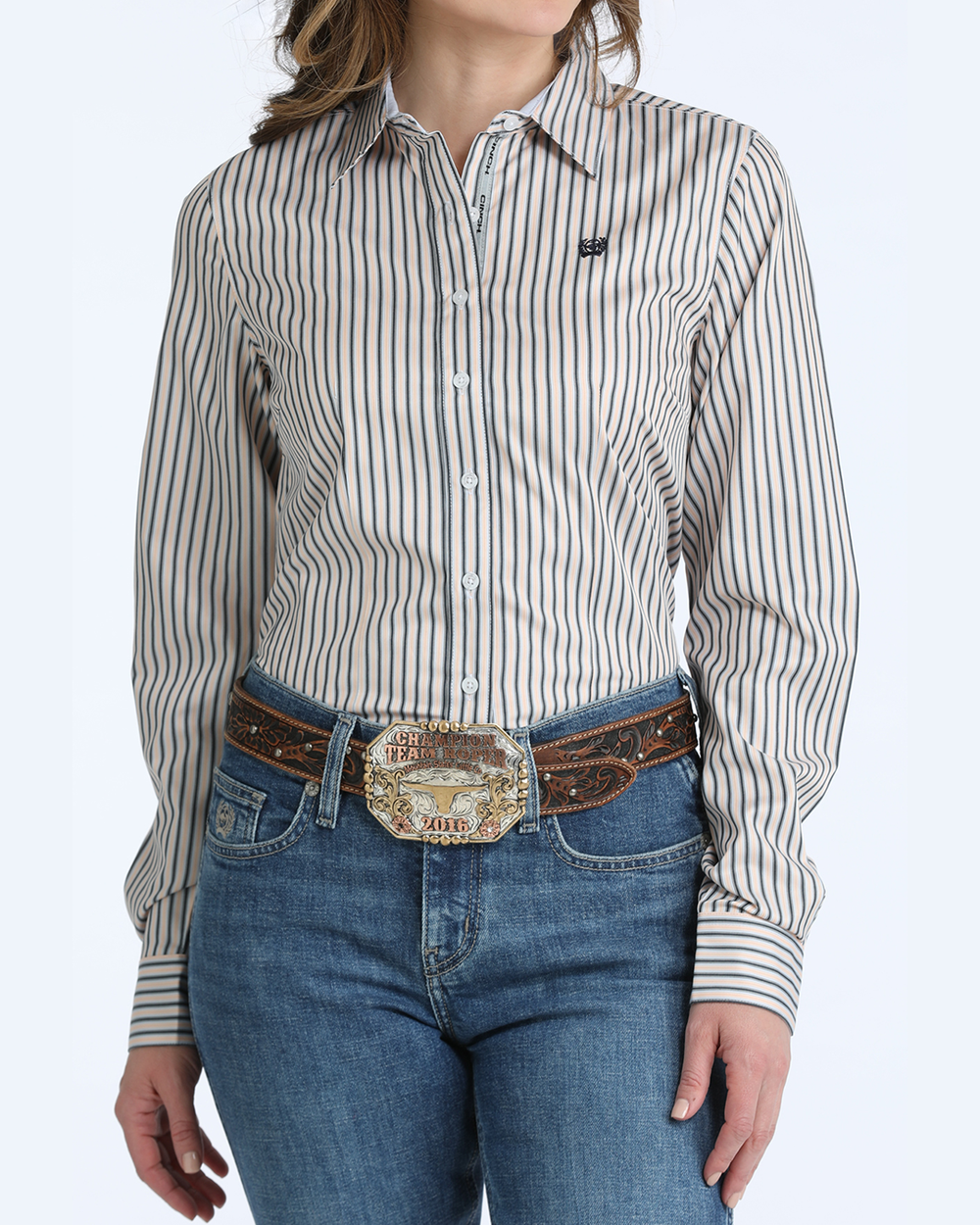 Cinch Women's Multi Stripe Print Button Down