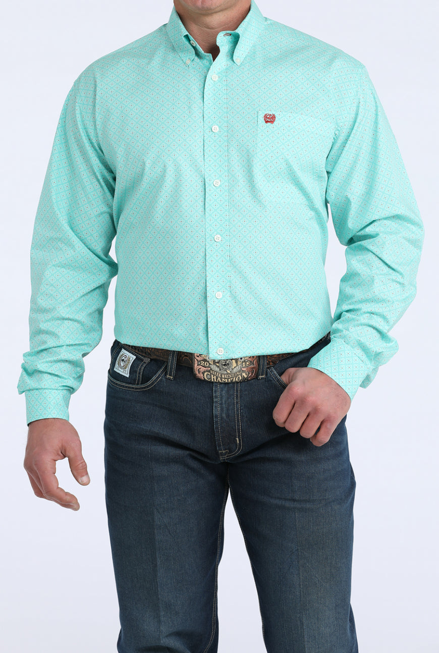 Cinch Mens's Blue Geometric Button Down Dress Shirt
